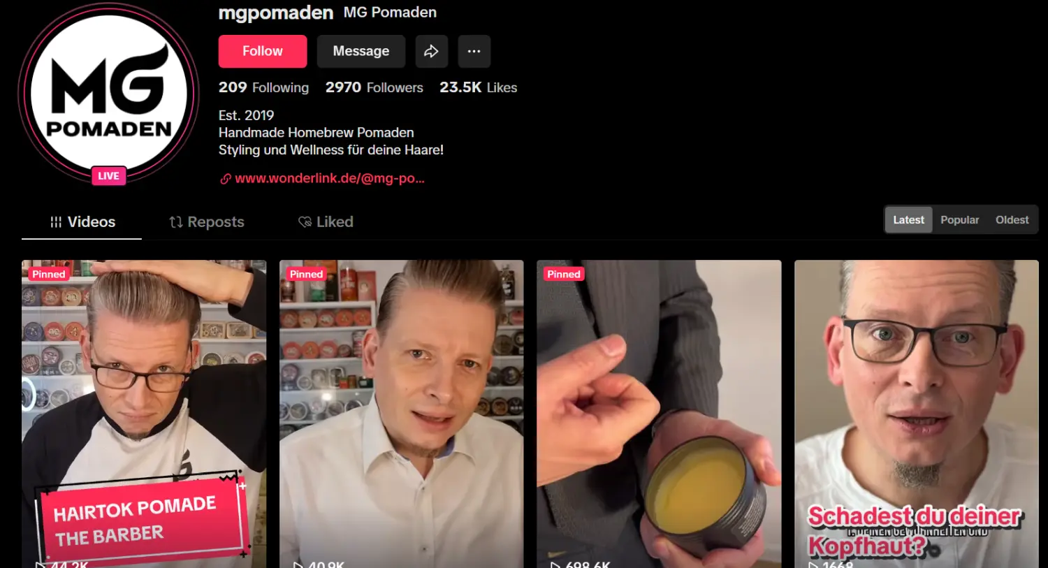 MG Pomaden auf TikTok und YouTube